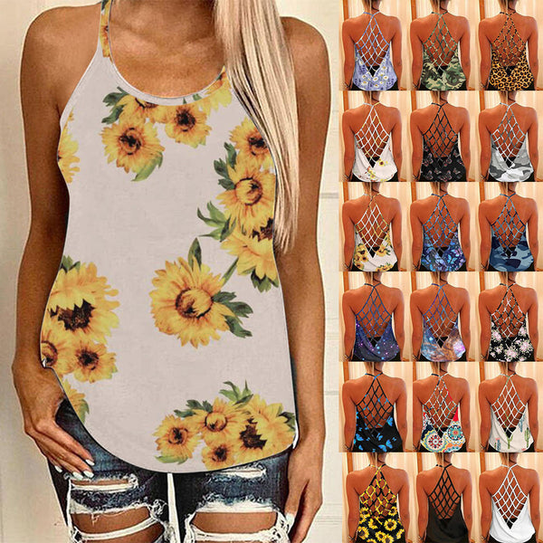 Sunflower Print Cutout Back Camisole Top Women