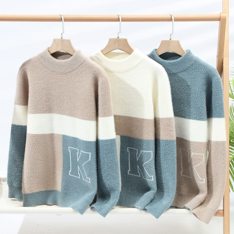 Round Neck Jacquard Color Matching Long Sleeve Pullover sweater