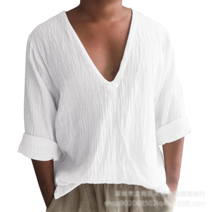 Camisa casual de manga larga de algodón holgada y acogedora para hombre