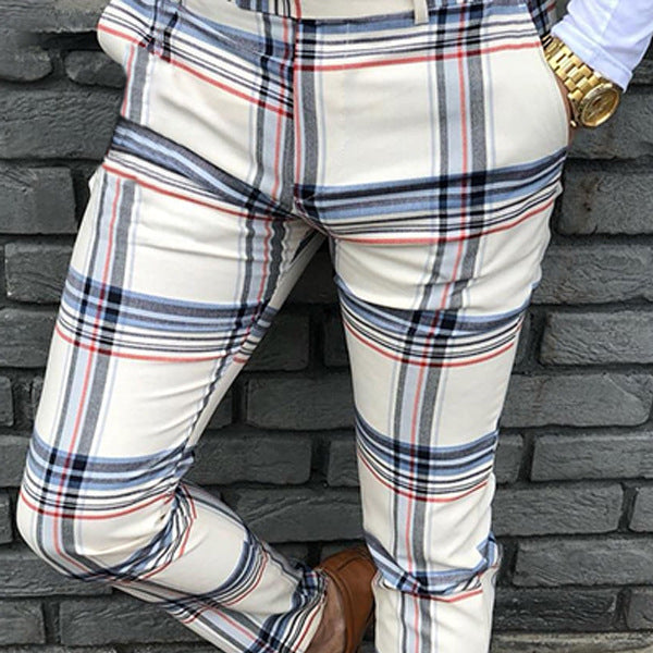 Casual plaid print tight pants