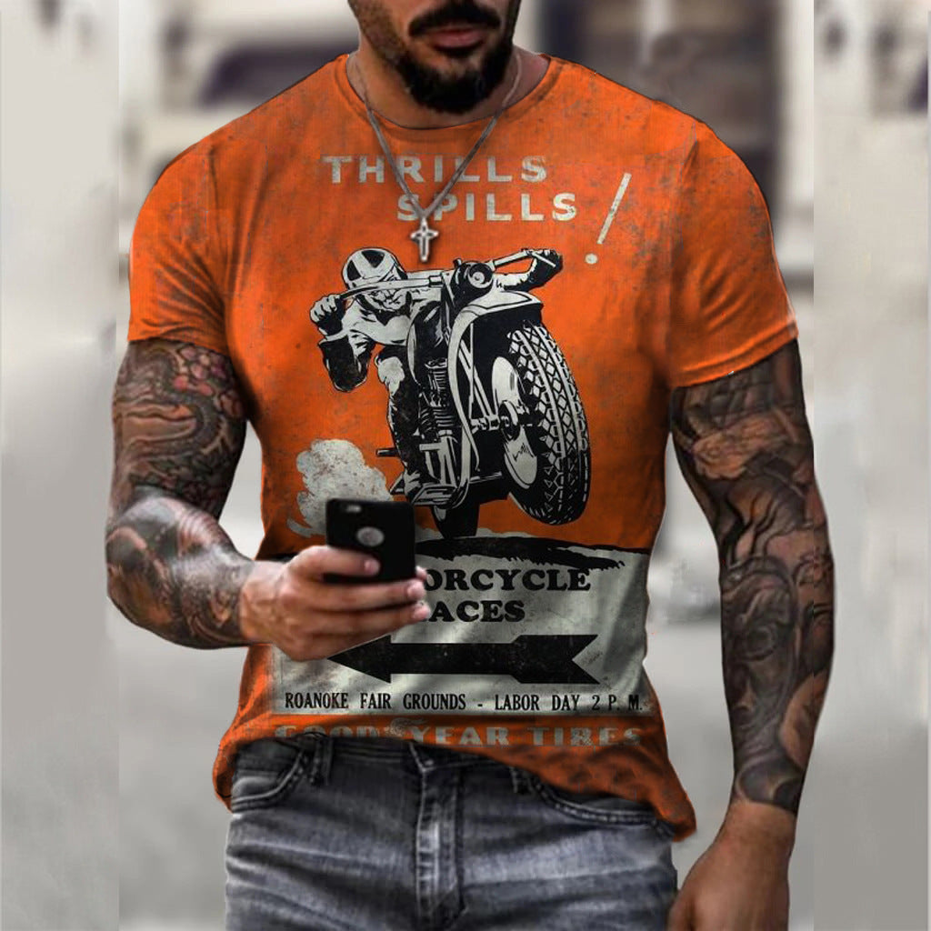 Summer Short Sleeve T-Shirt Casual 3D Motorcycle Printing Men's Shirt