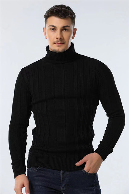 Men's Casual High-neck Solid Color Warm Striped Sweater