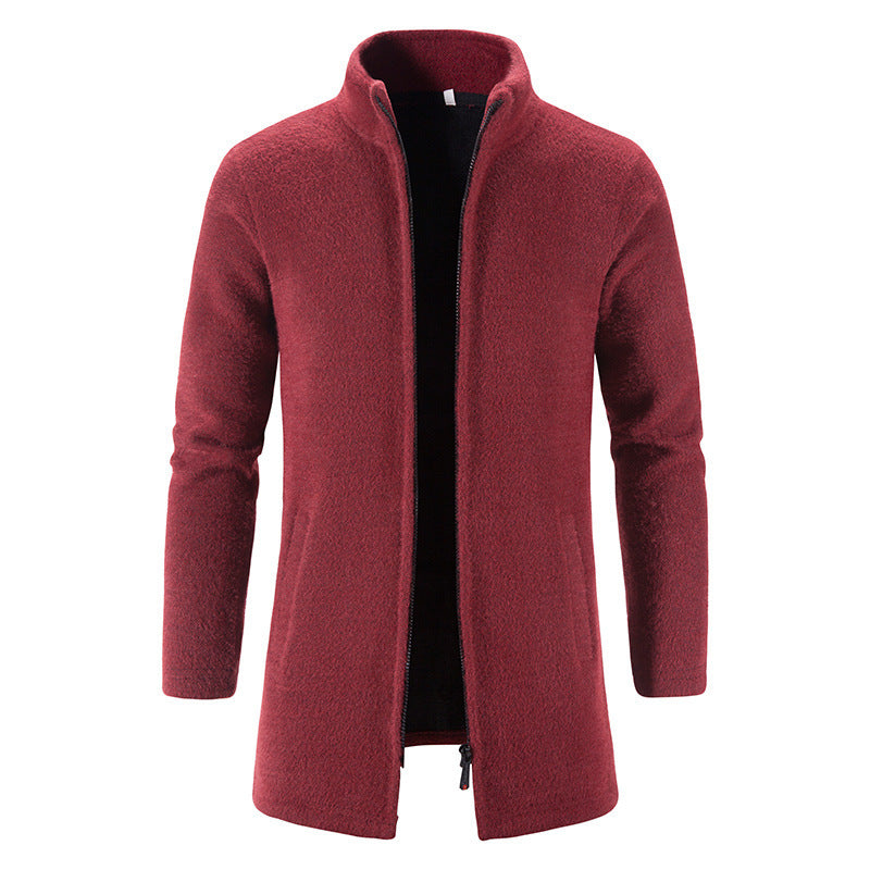 Men's Fleece Lined Padded Warm Keeping Stand Collar Woolen Overcoat