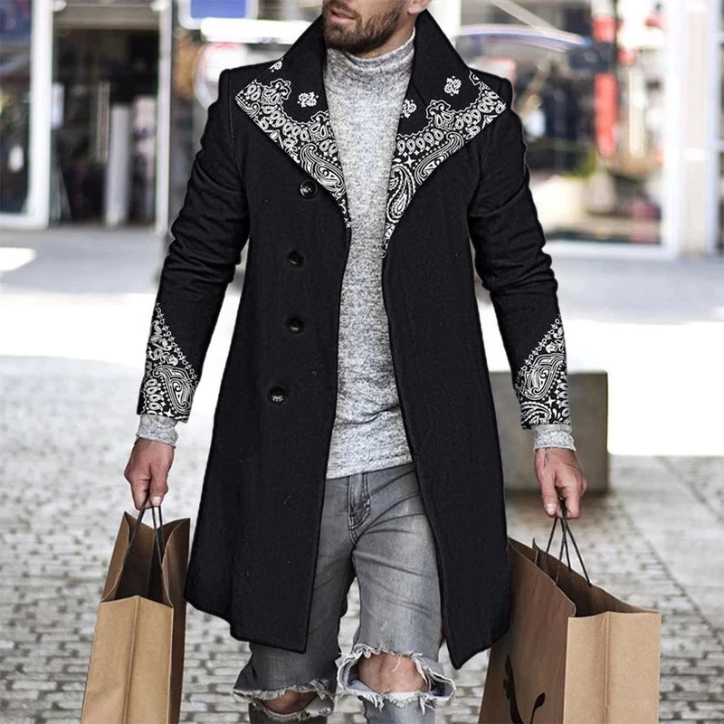 3D Digital Printing Men's Woolen Lapel trench coat