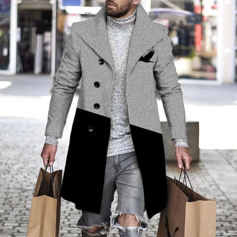 3D Digital Printing Men's Woolen Lapel trench coat