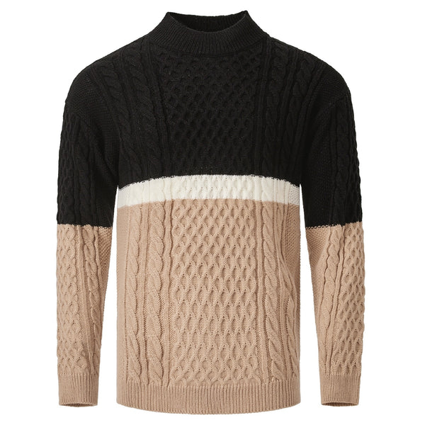 Knitted Men's Color Matching Casual Round Neck Sweater