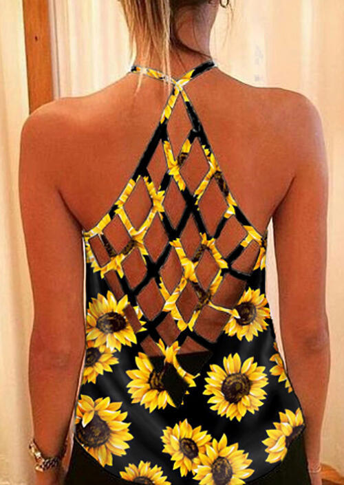 Sunflower Print Cutout Back Camisole Top Women