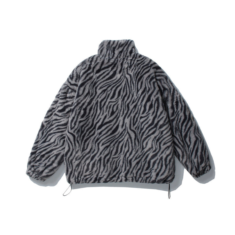 Zebra Print Stand Collar Rabbit Plush Jacket