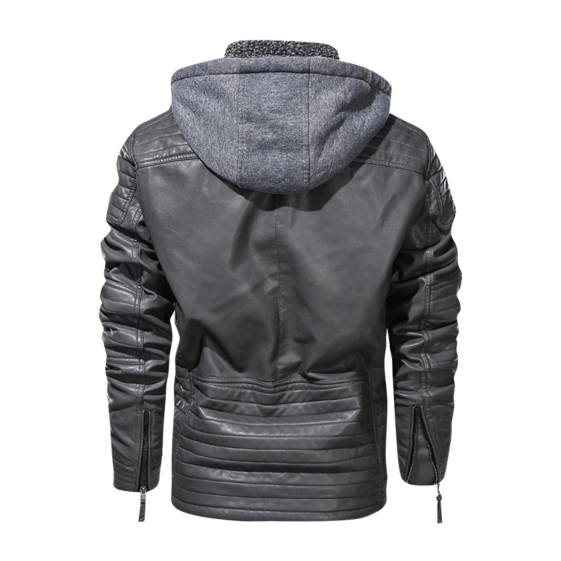 Biker Hooded Leather Jacket Men