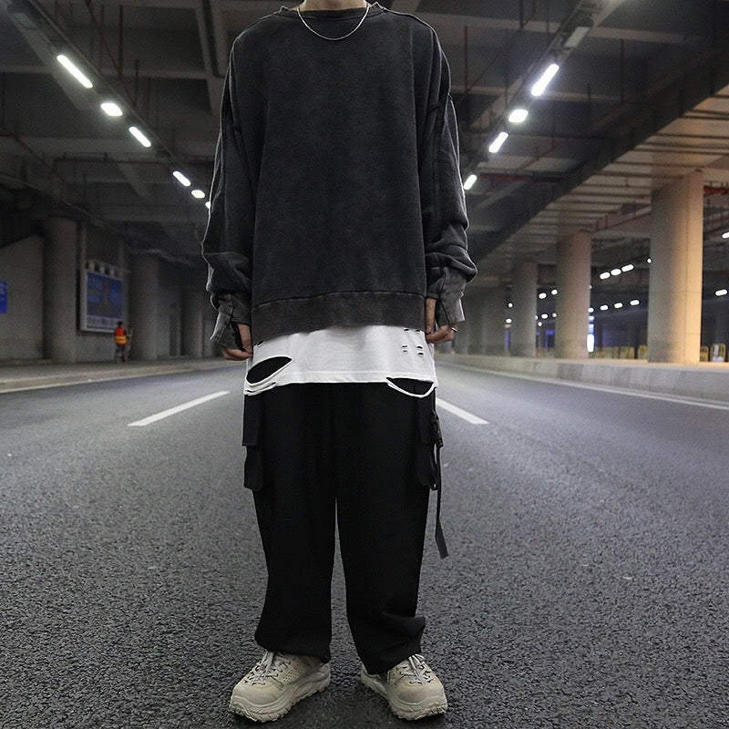 Loose slit sweater men