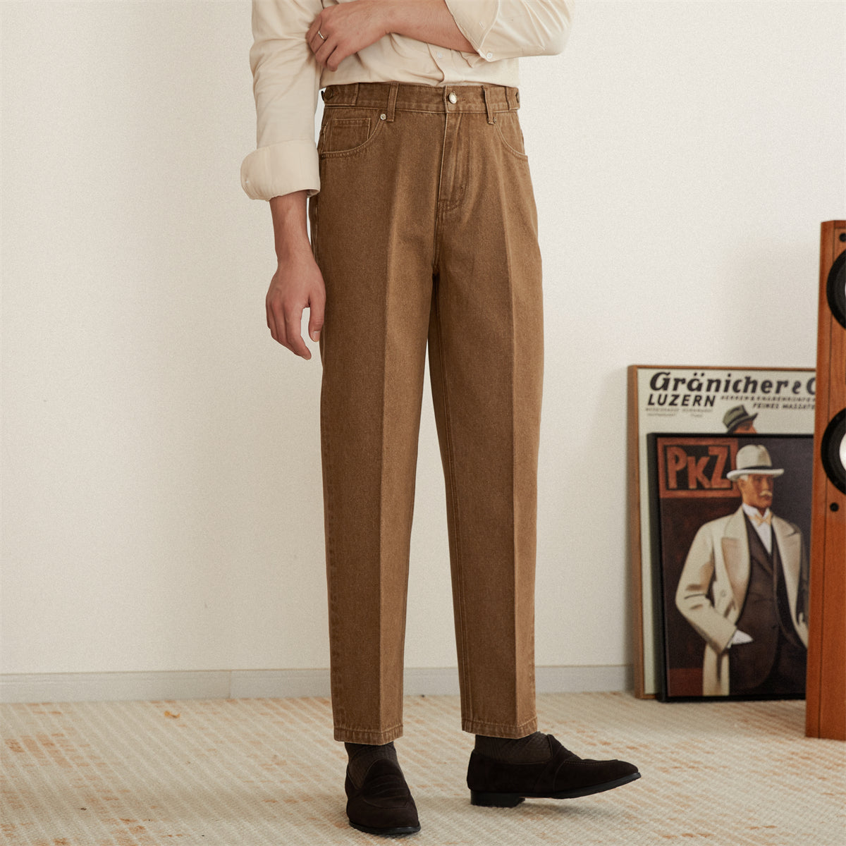 Straight Leg Nine Points Jeans Men