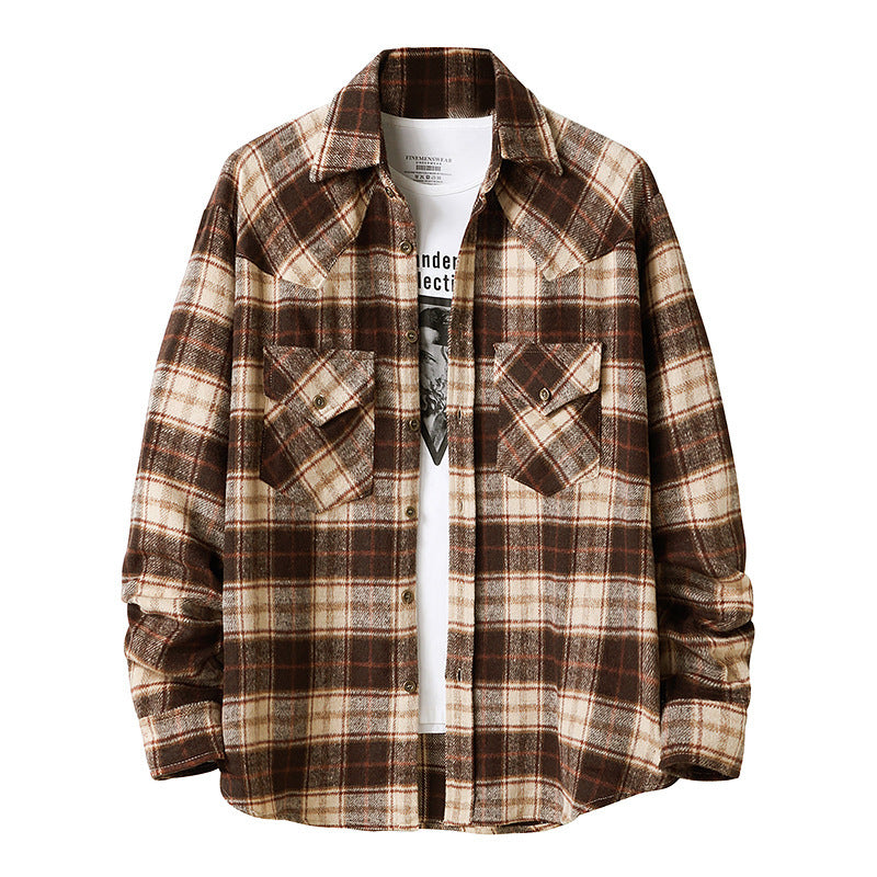 Men's Long Sleeve Flannel Plaid Shirt Jacket