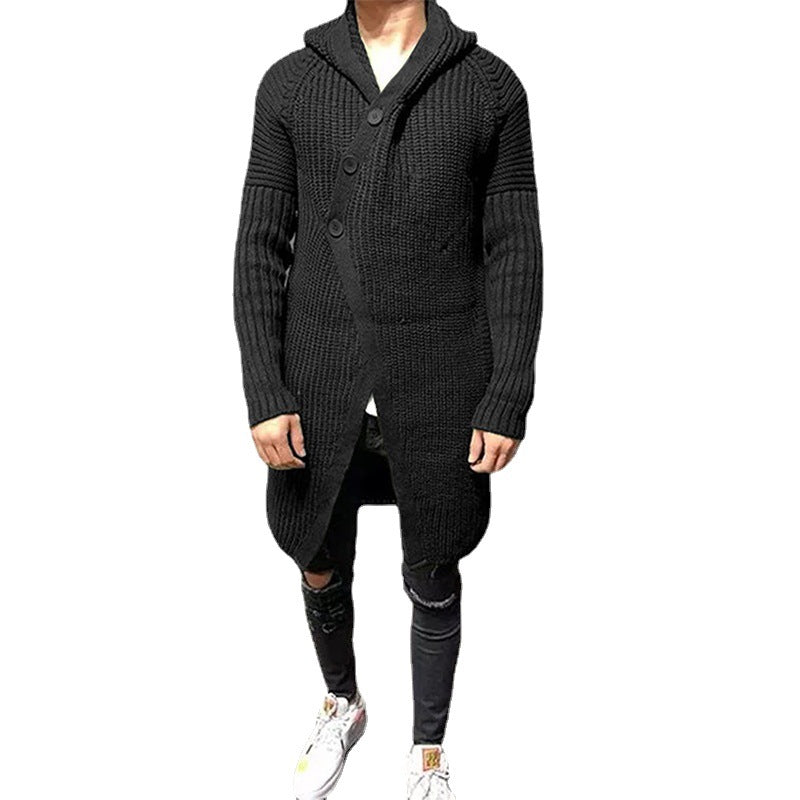 Long Knitted Hooded Sweater Coat Men