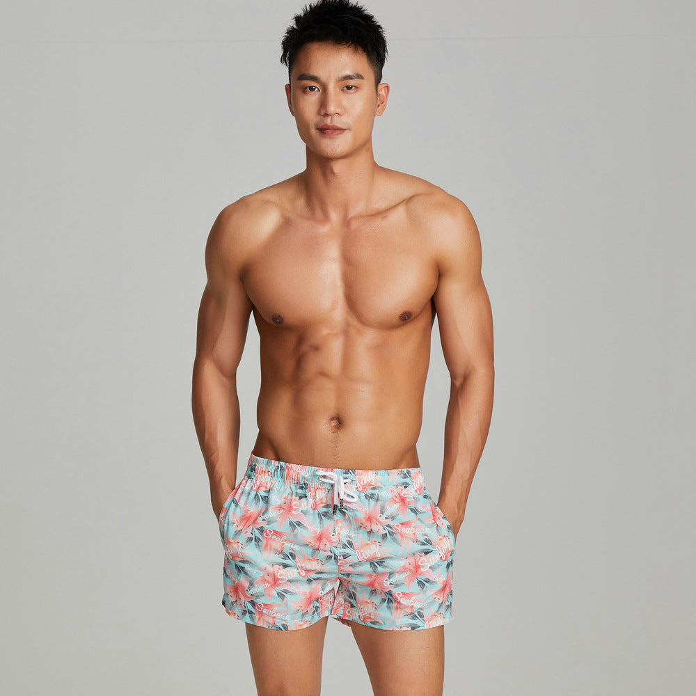 Men's Beach Pants Peach Fur Printed Lily