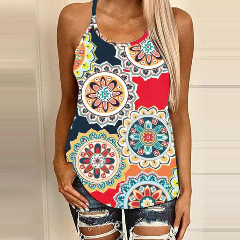 Sunflower Print Cutout Back Camisole Top Women