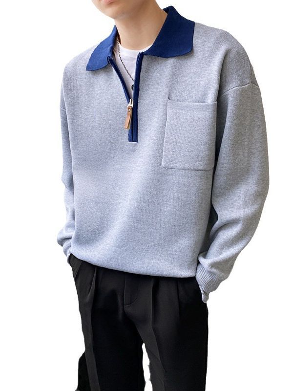 Men's Half Zipper Loose Polo Collar Sweater