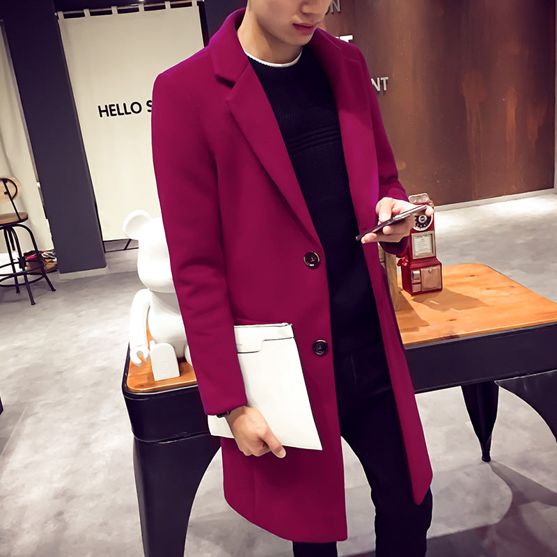 Men's woolen coat slim and handsome long trench coat