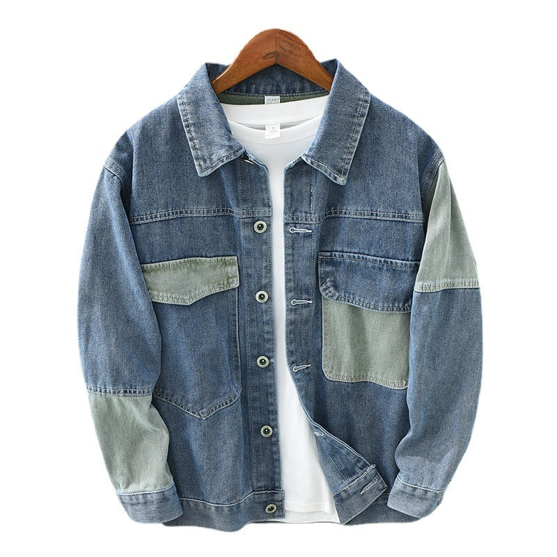 Mens Casual Loose Stitching Denim Jacket