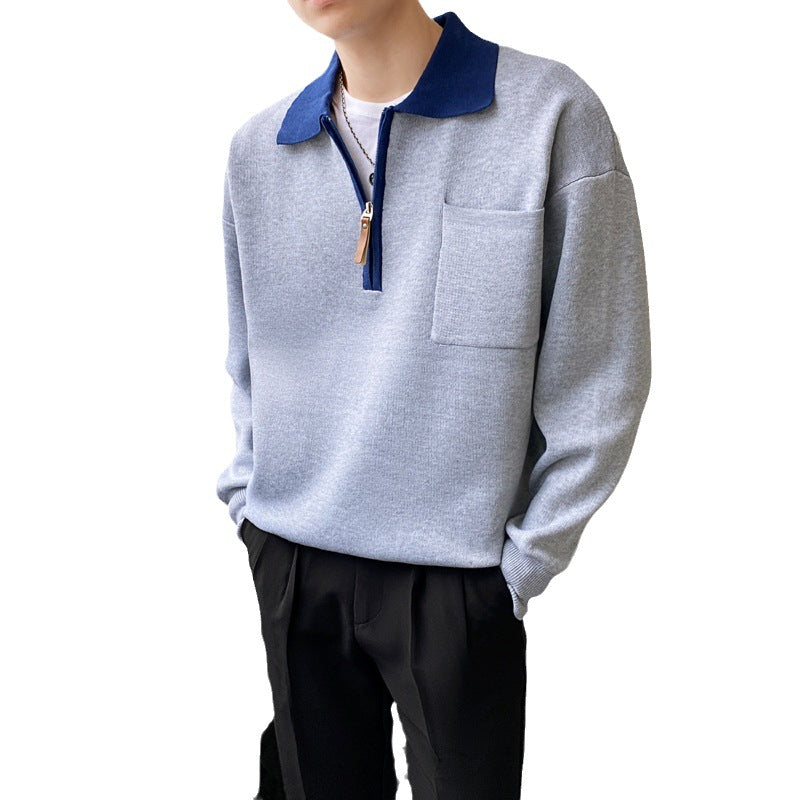 Men's Half Zipper Loose Polo Collar Sweater