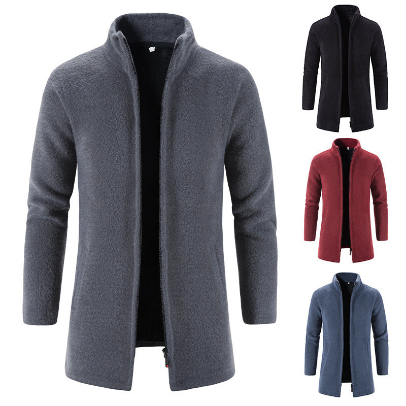 Men's Fleece Lined Padded Warm Keeping Stand Collar Woolen Overcoat