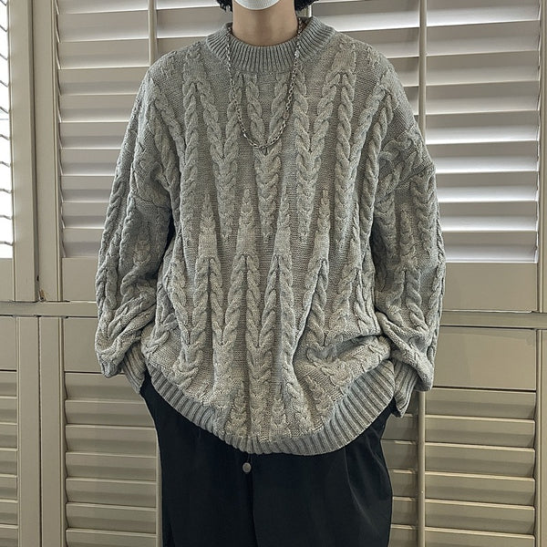 Suéter de punto de color liso con cuello redondo para hombre