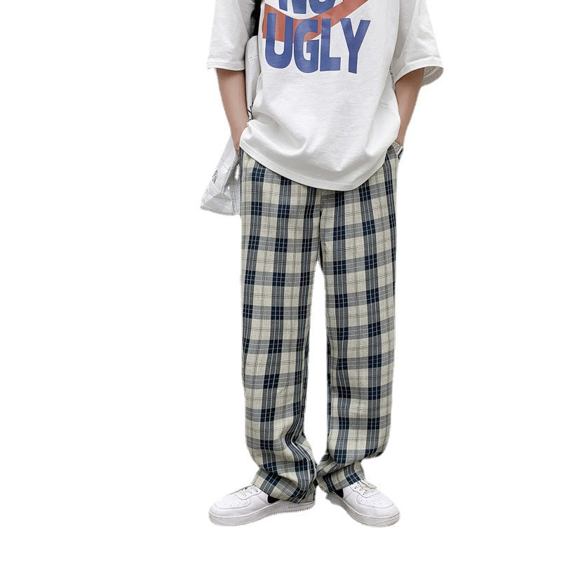 Men's Casual Loose Straight Plaid Pants