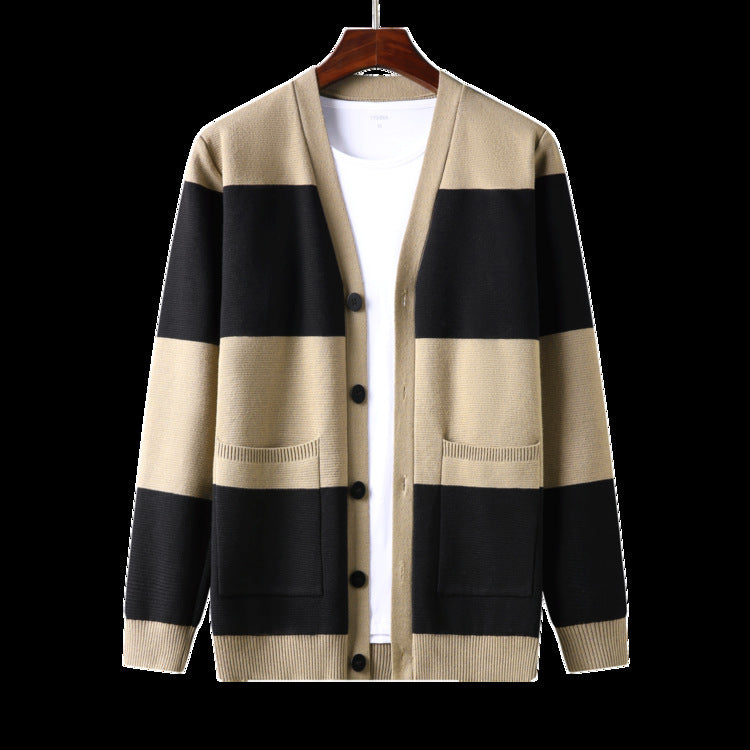 Spring And Autumn Men's Striped Cardigan Single-breasted Sweater Coat