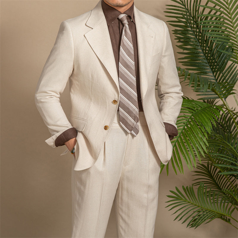 Hemp Texture Half Lined Slim Fit Men's Suit