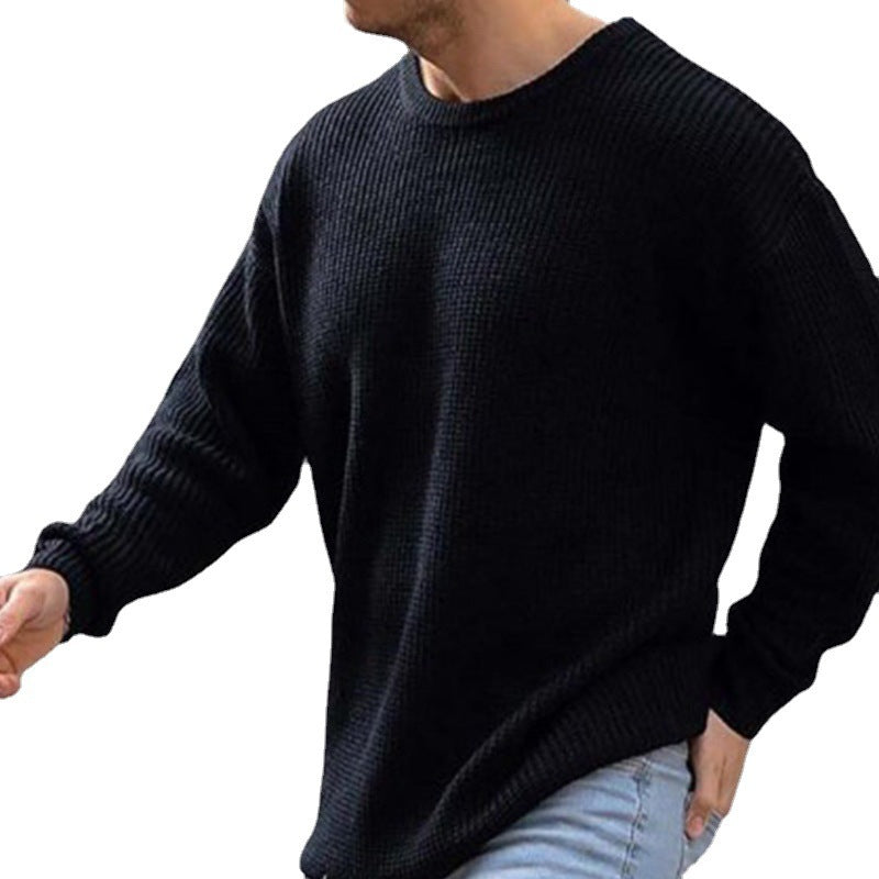 Suéter de cuello redondo de color sólido con top de punto para hombre