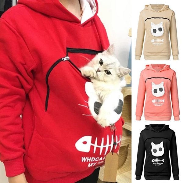 Hooded Sweatshirt With Cat Pet Pocket