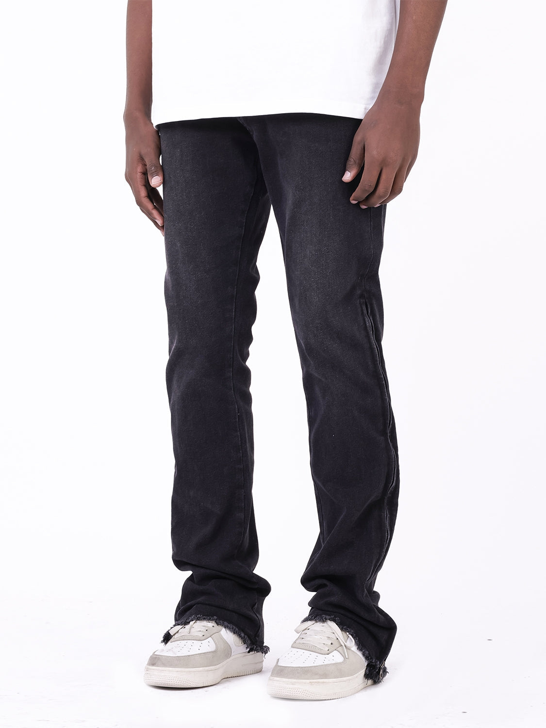 Straight Tube Raw Edge Side Zipper Jeans