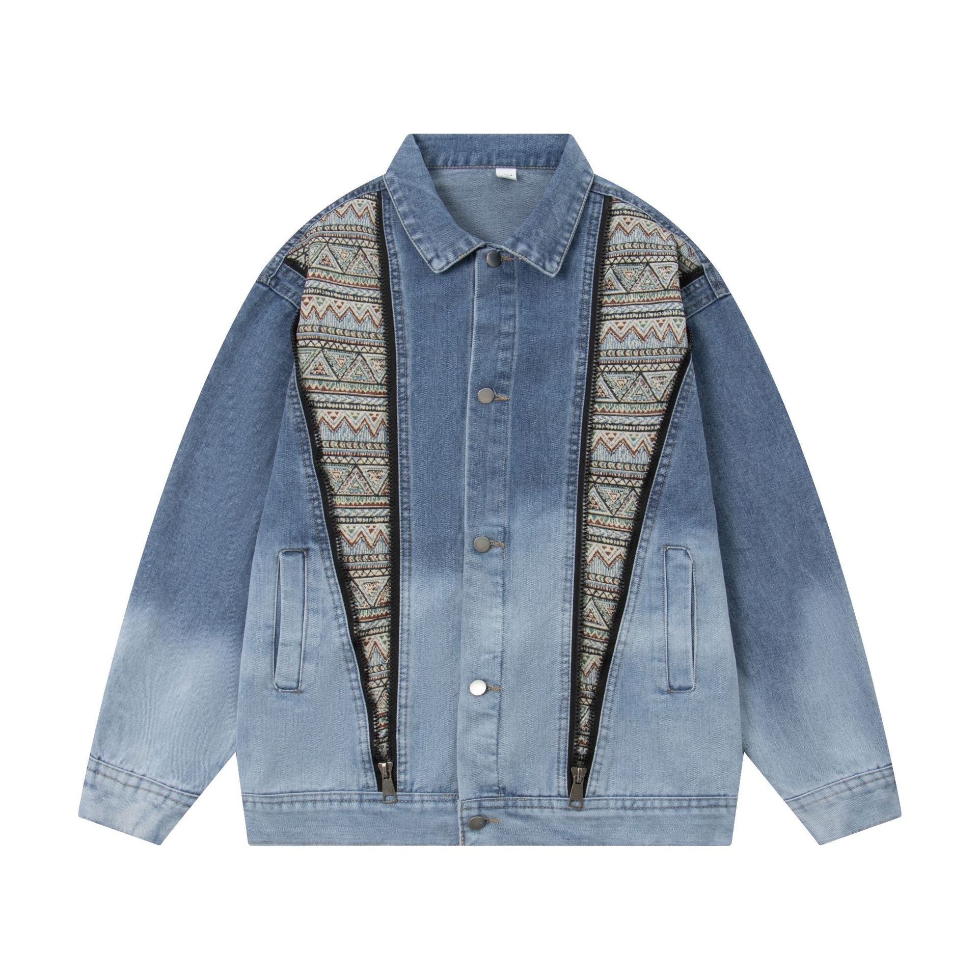 Zipper Stitching Wash Denim Jacket