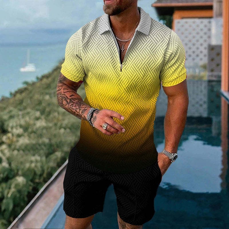 Men's Casual Zipper Short Sleeve summer set