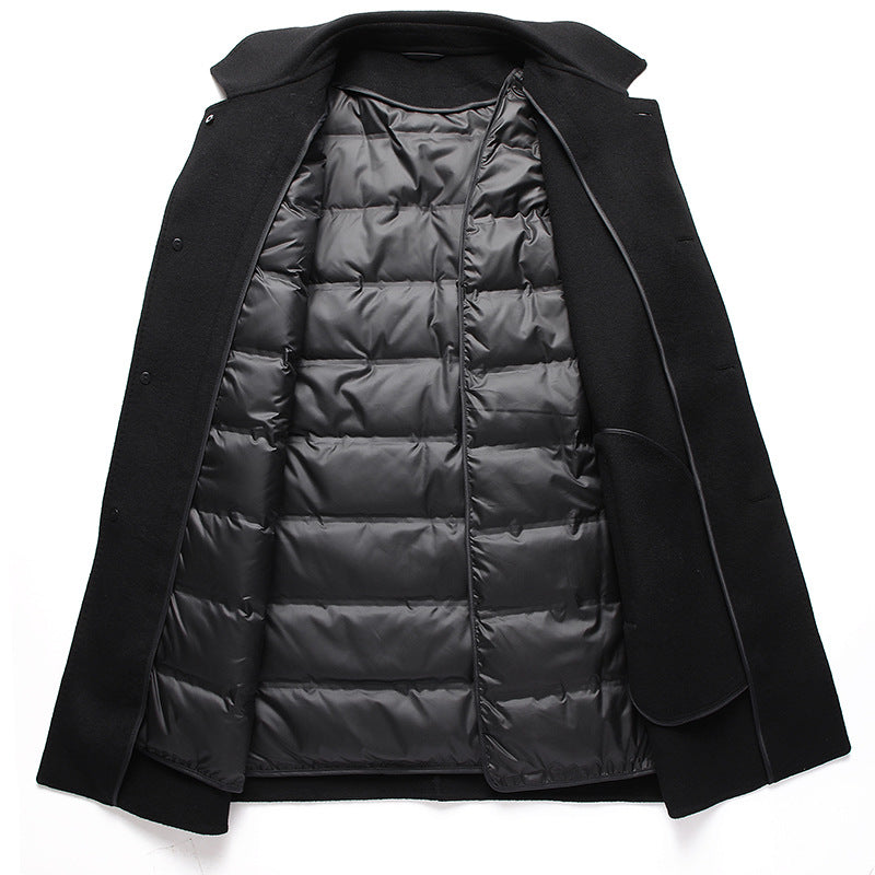 Thickened double-sided woolen coat with down liner for men