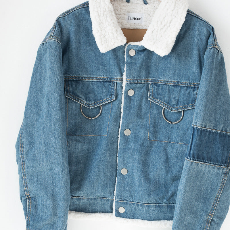 Lamb Hair Denim Jacket Women