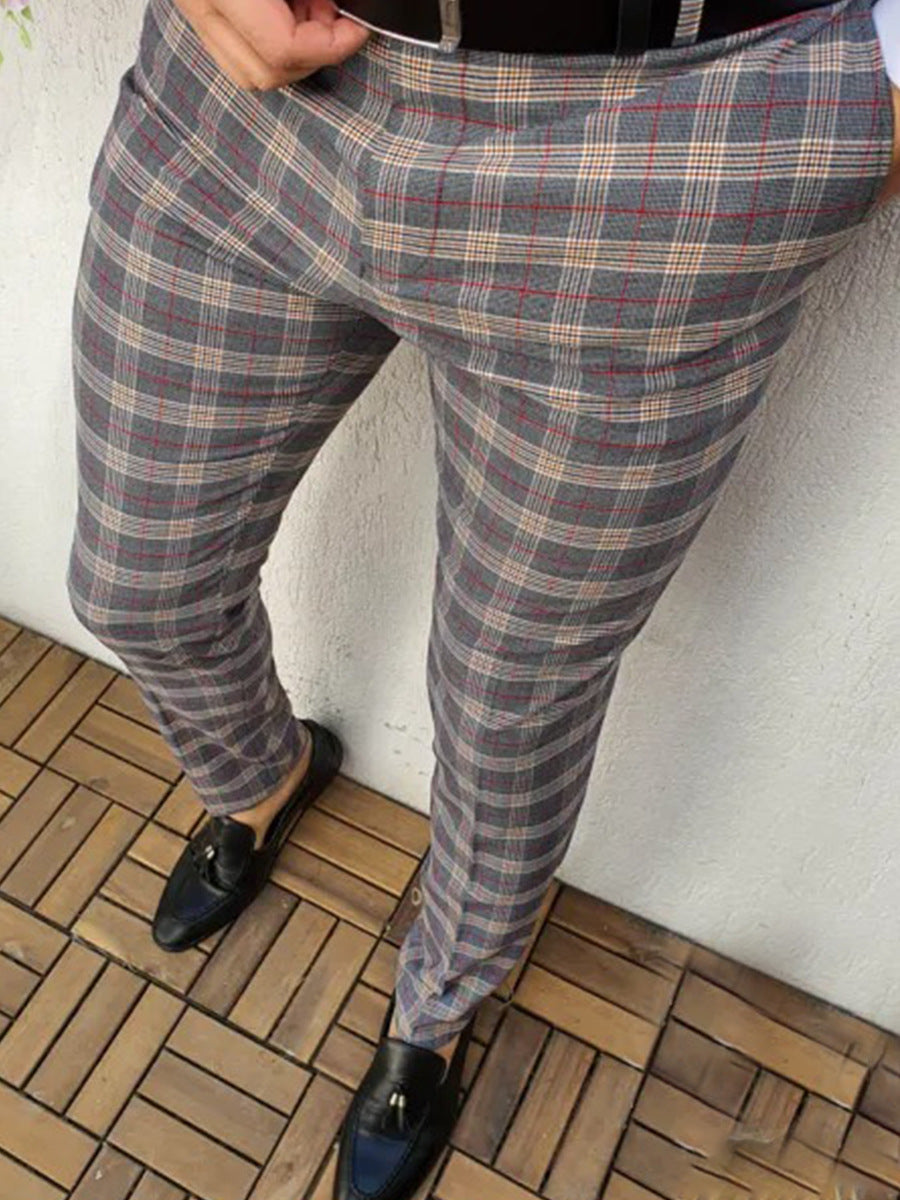 Autumn Men's Plaid Print Casual Fashion Suit Pants