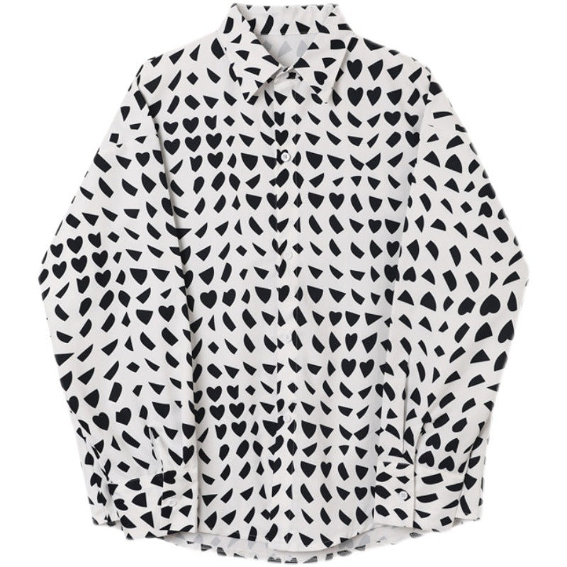 Black And White Collision Geometric Pattern Printed Shirt Men