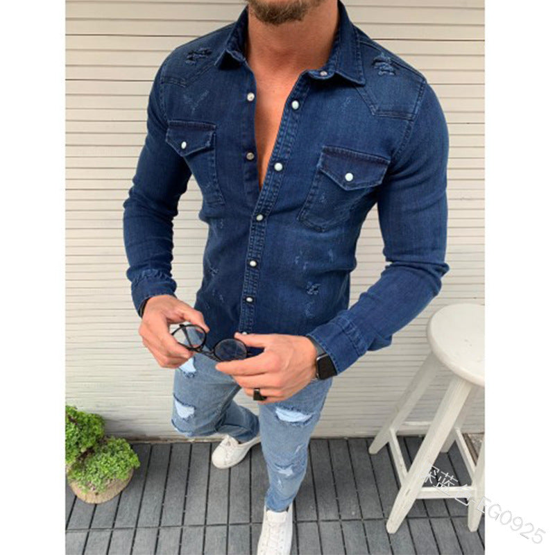 European and American simple men's jeans shirt