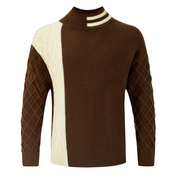 Men's Round Neck Multicolor Cable-knit Sweater