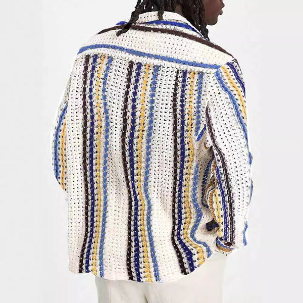 Striped Multi-color Contrast Color Casual Cardigan Sweater