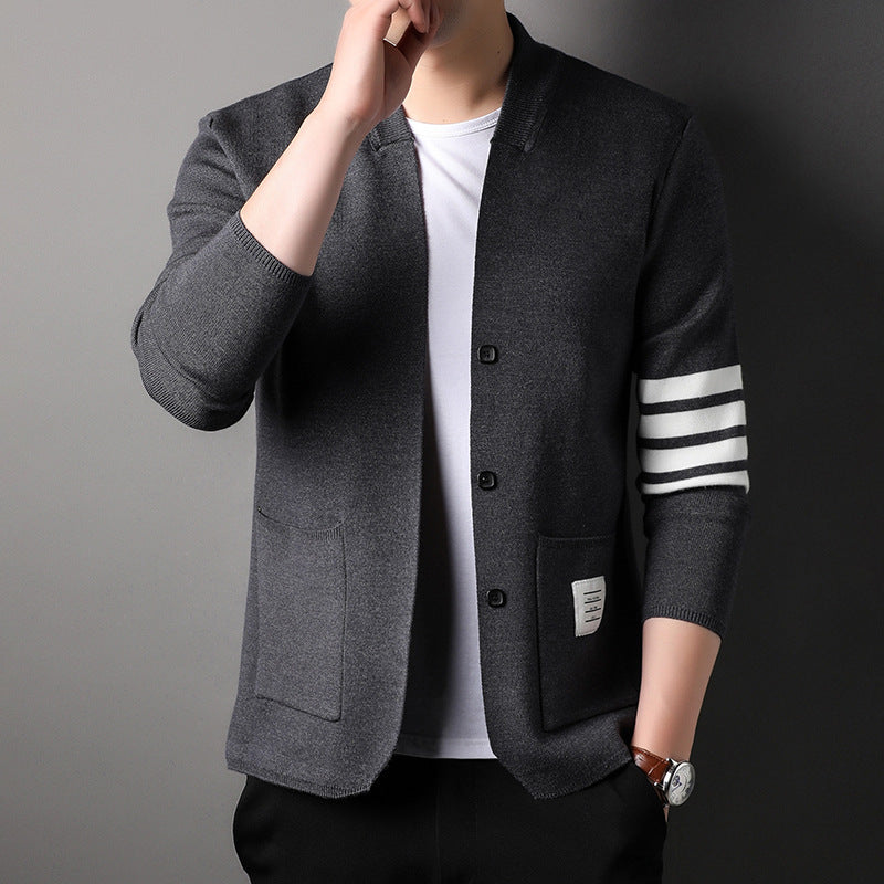 Men's V-neck Slim-fit Cardigan Coat