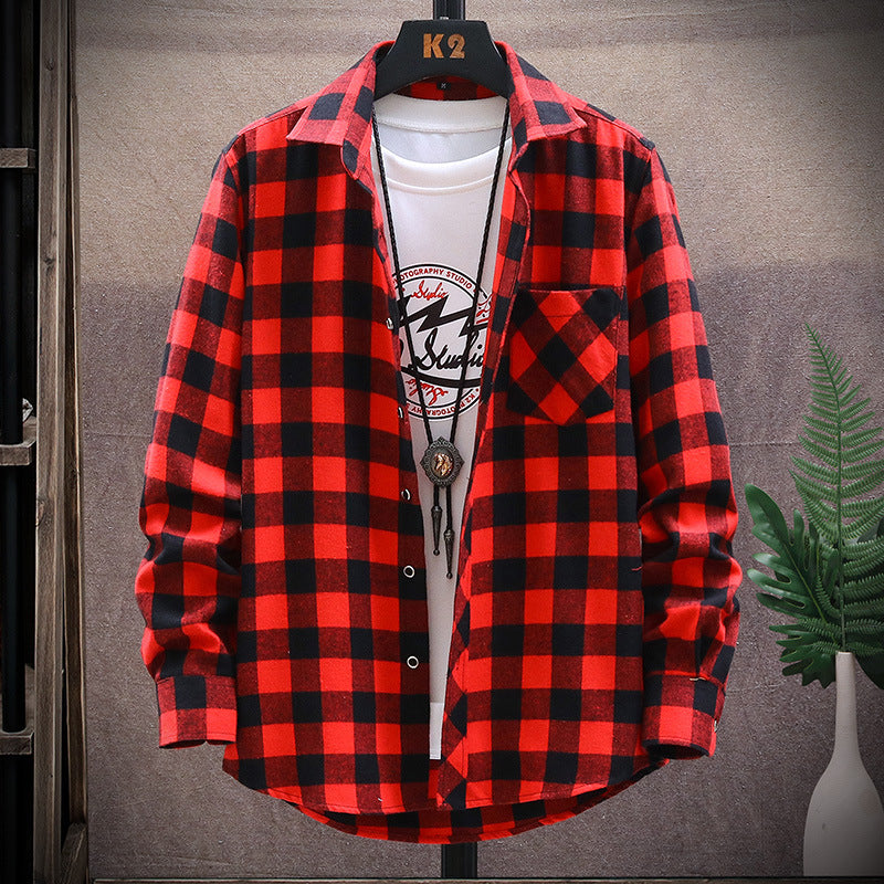 Flannel Brushed Plaid Slim Fit Long Sleeved Shirt