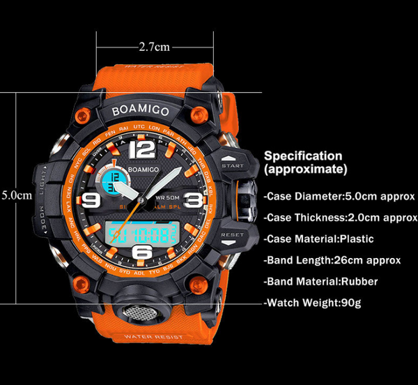 BOAMIGO men sports watches dual display analog digital LED Electronic quartz watch