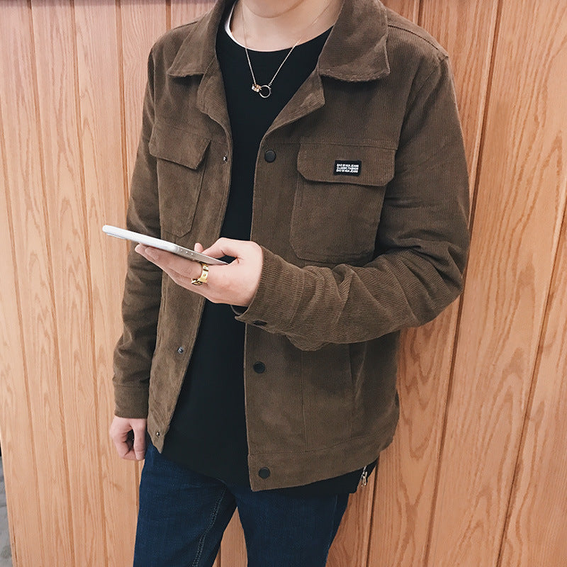 Corduroy baseball jacket men