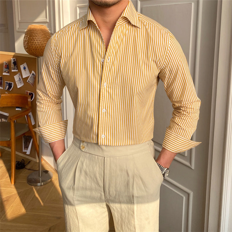 Men's Casual One Piece Collar Long Sleeve Shirt