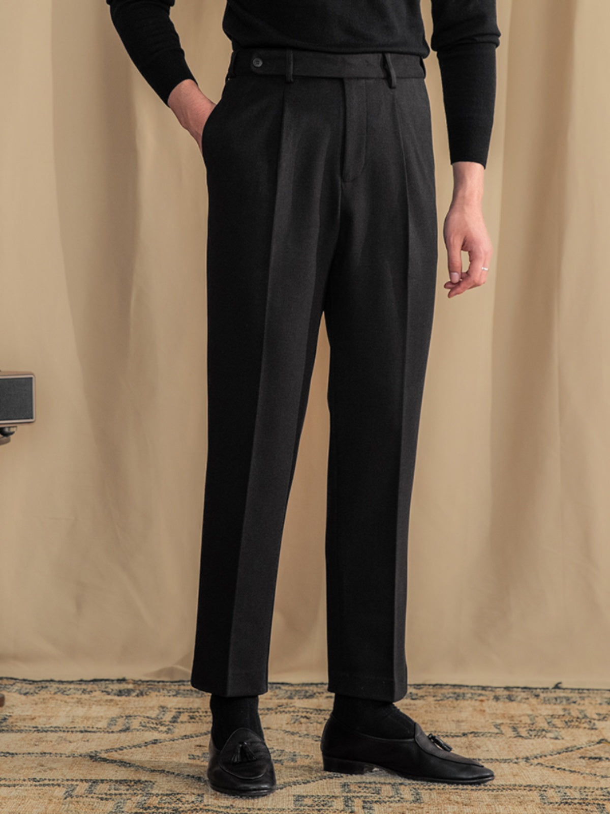 Parma Herringbone Wool Blend Pleated Trouser