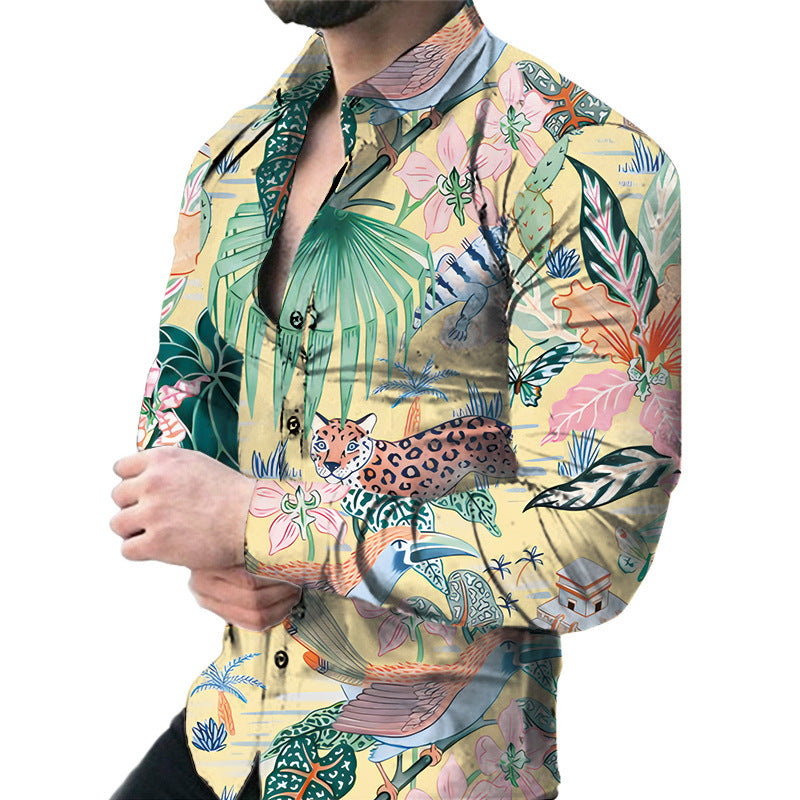 Men's Casual Long Sleeved Floral Shirt