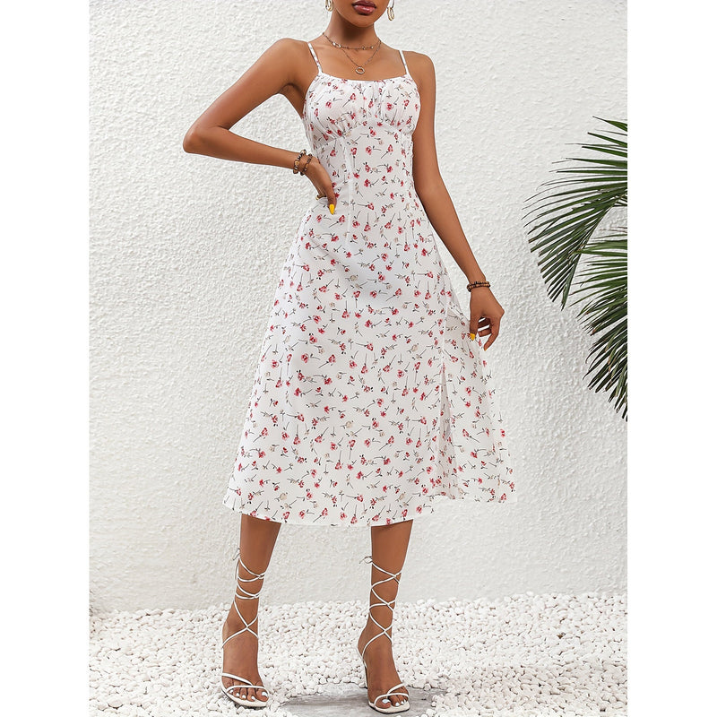 Polka Dot Print Suspender Dress Summer Sexy Slit Long Dresses For Womens