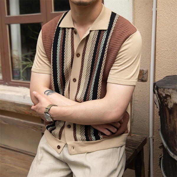 Retro Knitted Stitching Short-sleeved Cardigan shirt