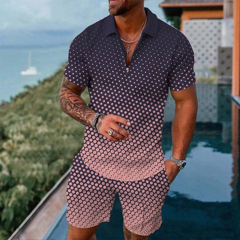 Men's Casual Zipper Short Sleeve summer set